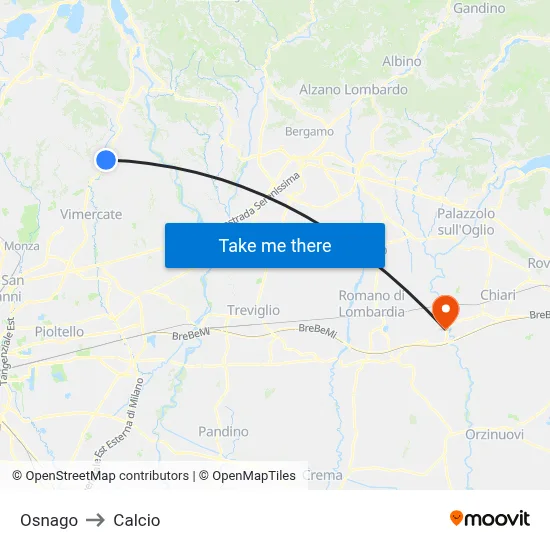 Osnago to Calcio map