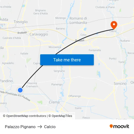 Palazzo Pignano to Calcio map