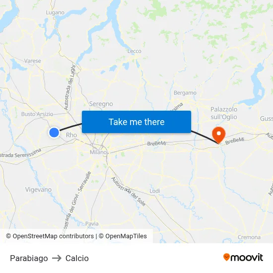 Parabiago to Calcio map