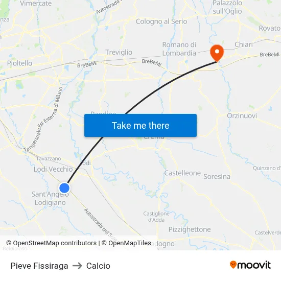 Pieve Fissiraga to Calcio map