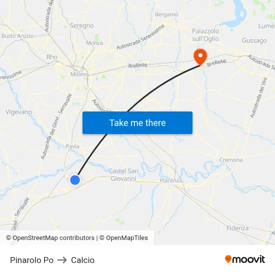 Pinarolo Po to Calcio map