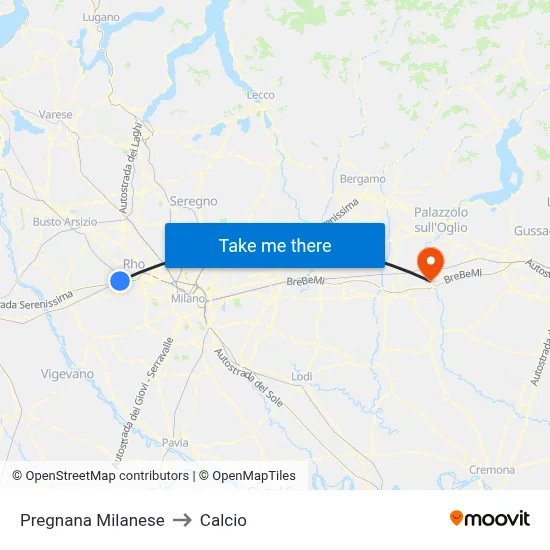 Pregnana Milanese to Calcio map
