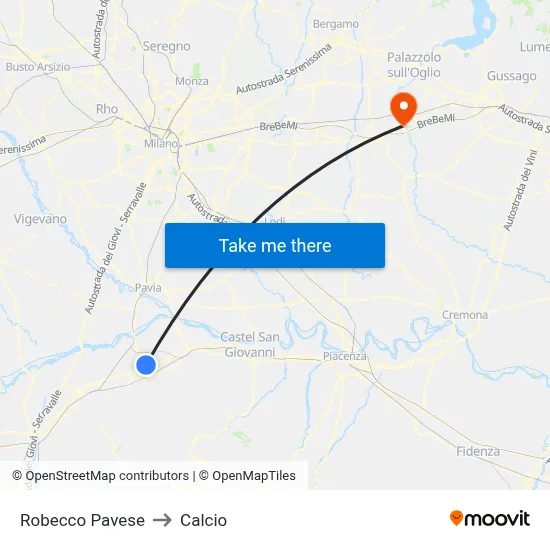 Robecco Pavese to Calcio map