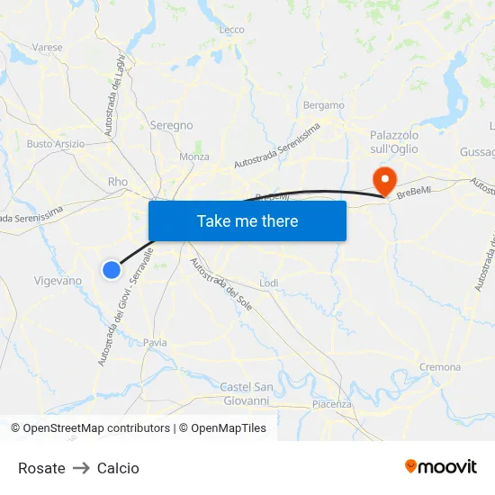 Rosate to Calcio map