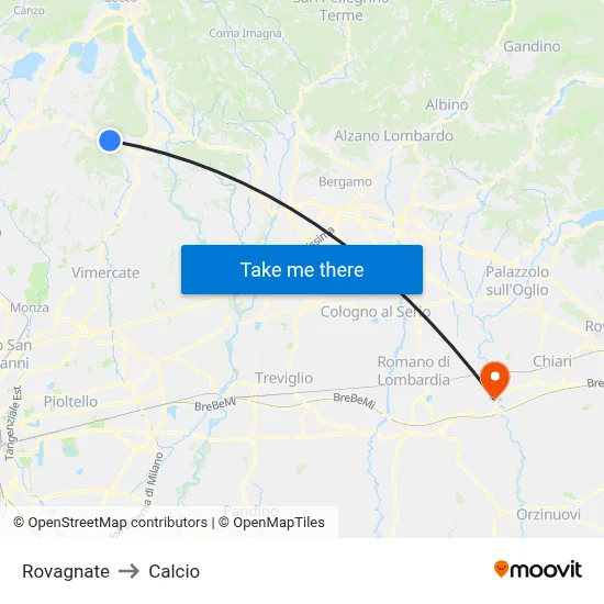 Rovagnate to Calcio map