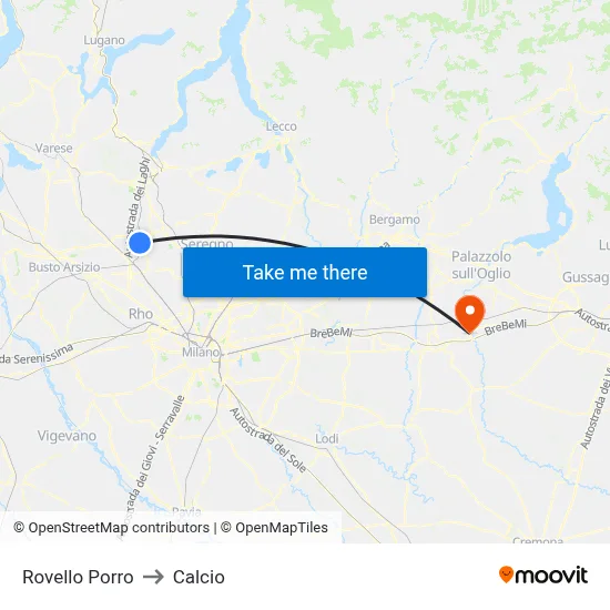Rovello Porro to Calcio map