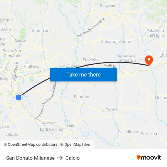 San Donato Milanese to Calcio map