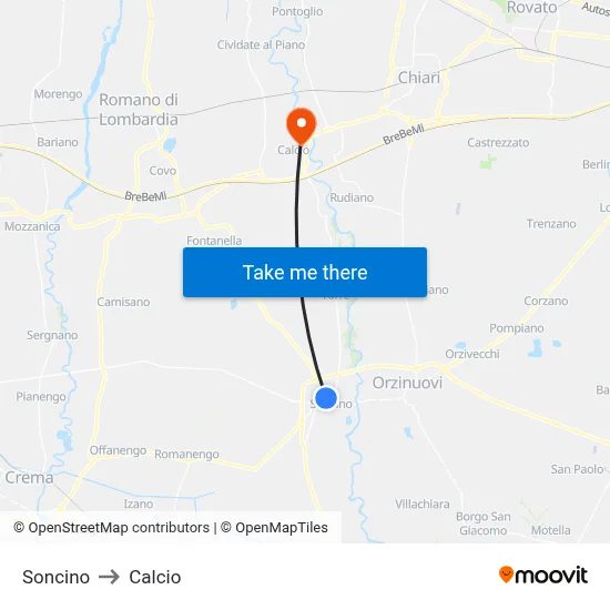 Soncino to Soccer map