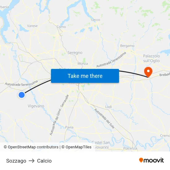 Sozzago to Soccer map