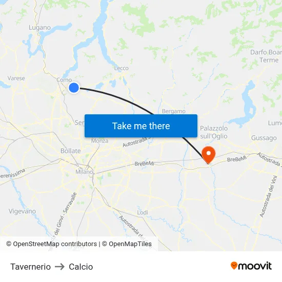 Tavernerio to Soccer map