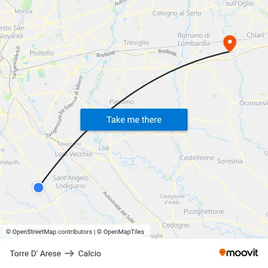 Torre D' Arese to Calcio map