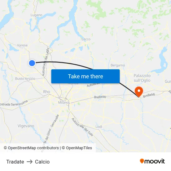Tradate to Calcio map