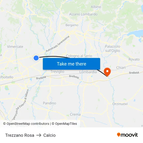 Trezzano Rosa to Calcio map