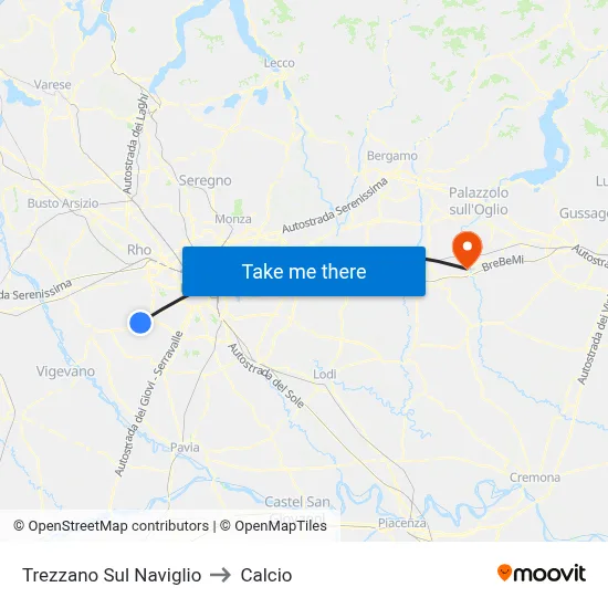 Trezzano Sul Naviglio to Calcio map