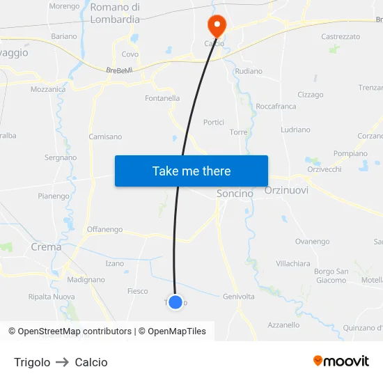 Trigolo to Calcio map