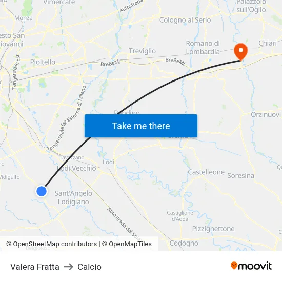 Valera Fratta to Calcio map