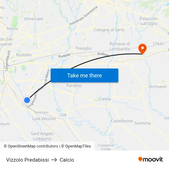 Vizzolo Predabissi to Calcio map