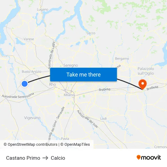 Castano Primo to Calcio map