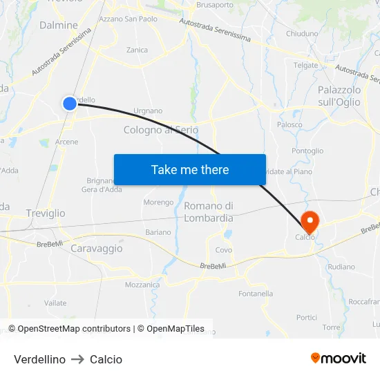 Verdellino to Soccer map
