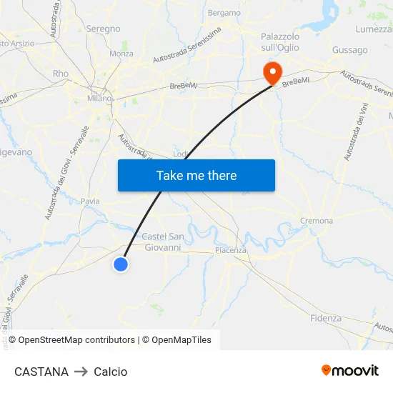 Castana to Calcio map