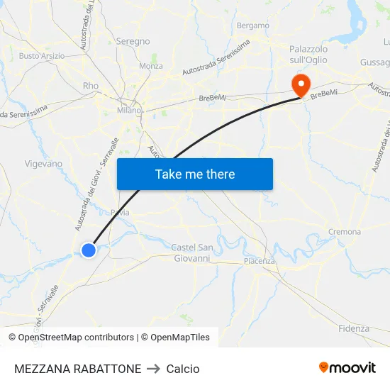 Mezzana Rabattone to Calcio map