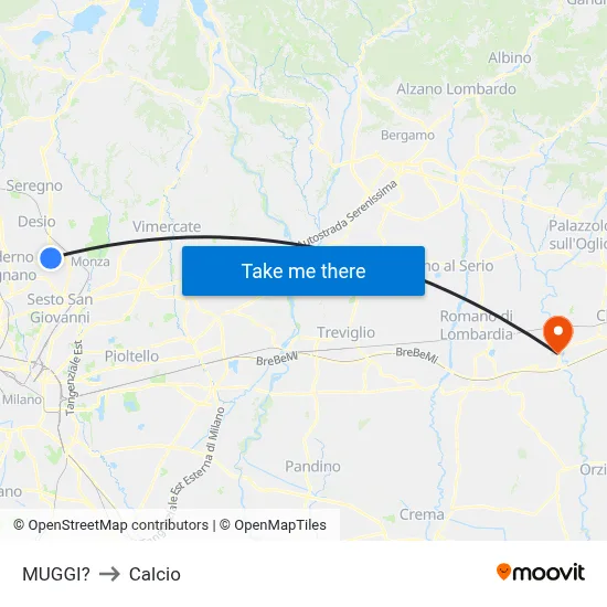 Muggiò to Calcio map