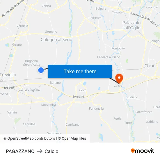 Pagazzano to Calcio map