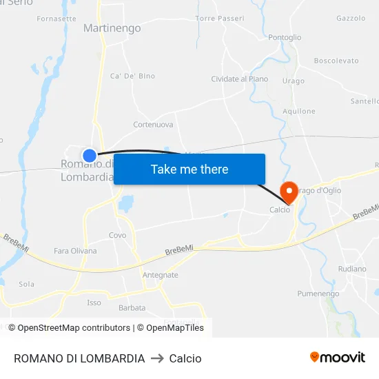 Romano di Lombardia to Soccer map
