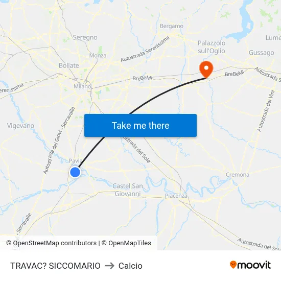 Travacò Siccomario to Soccer map