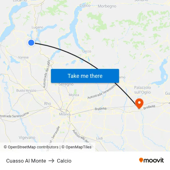 Cuasso Al Monte to Calcio map