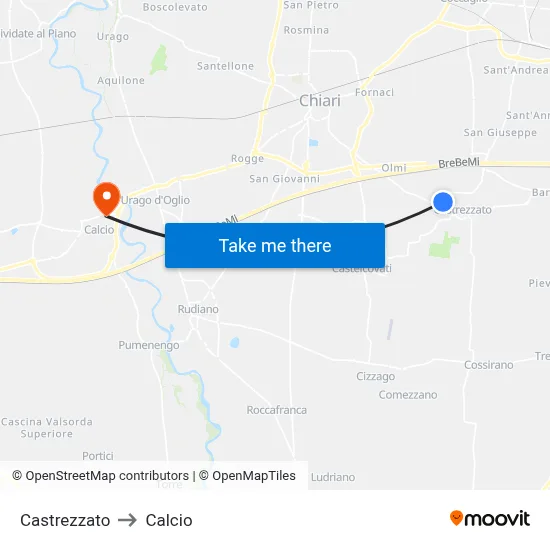 Castrezzato to Calcio map