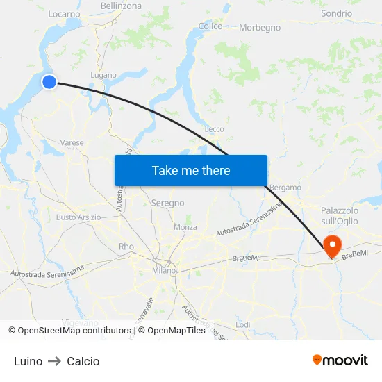 Luino to Calcio map