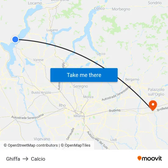 Ghiffa to Calcio map