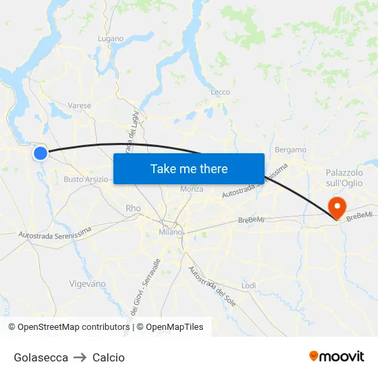Golasecca to Calcio map