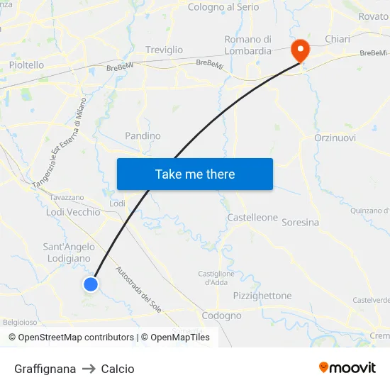 Graffignana to Calcio map