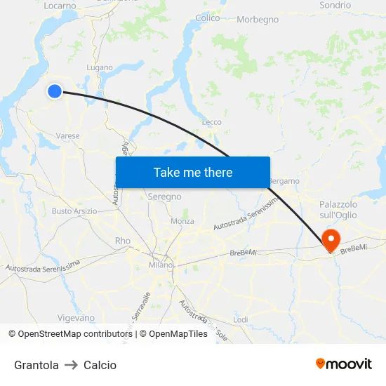 Grantola to Calcio map