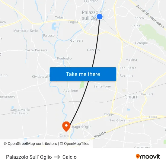 Palazzolo Sull' Oglio to Calcio map