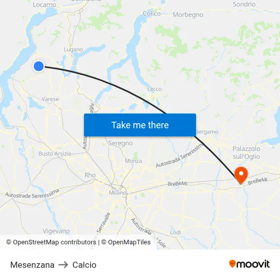 Mesenzana to Calcio map
