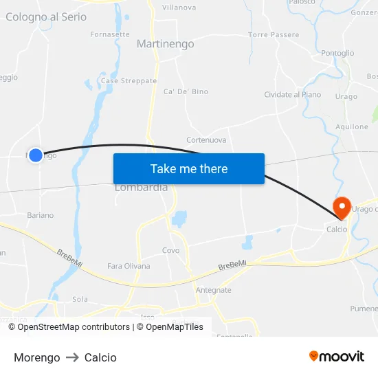 Morengo to Calcio map