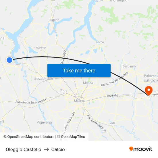 Oleggio Castello to Calcio map
