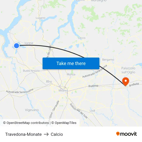 Travedona-Monate to Calcio map