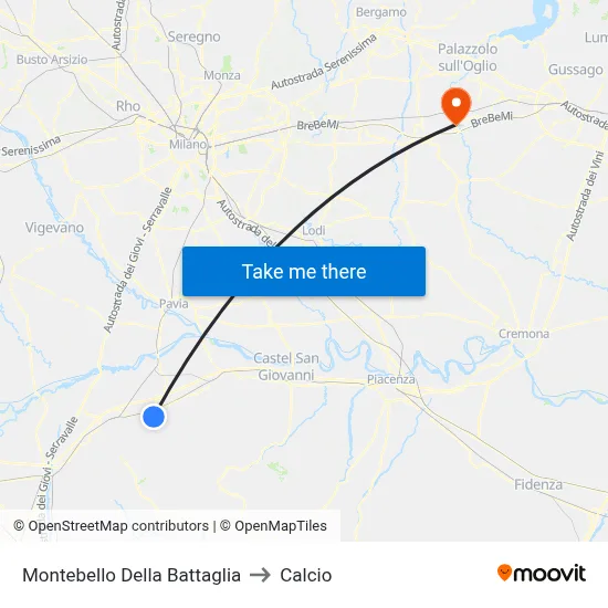 Montebello Della Battaglia to Calcio map