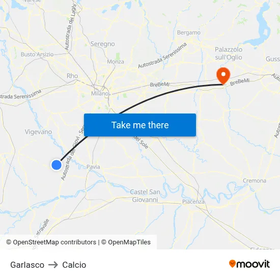 Garlasco to Calcio map