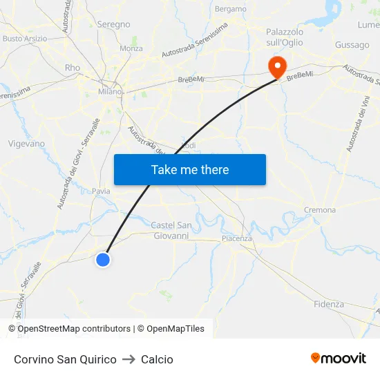 Corvino San Quirico to Calcio map