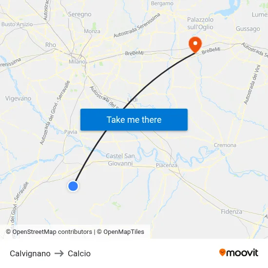 Calvignano to Calcio map