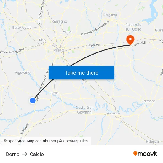 Dorno to Calcio map