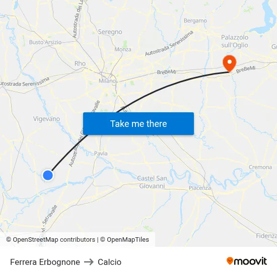Ferrera Erbognone to Calcio map