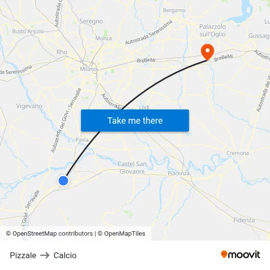 Pizzale to Calcio map