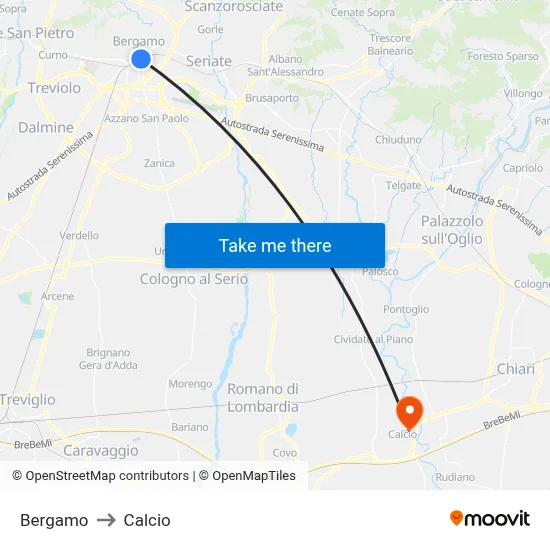 Bergamo to Soccer map
