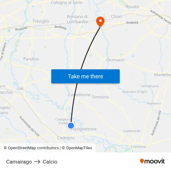 Camairago to Calcio map